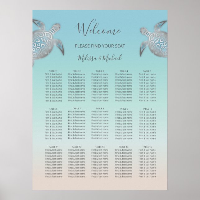Silver Turtles Beach Hochzeitskarte Poster (Vorne)