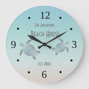 Silver Turtles Beach House Familienname Coastal Große Wanduhr