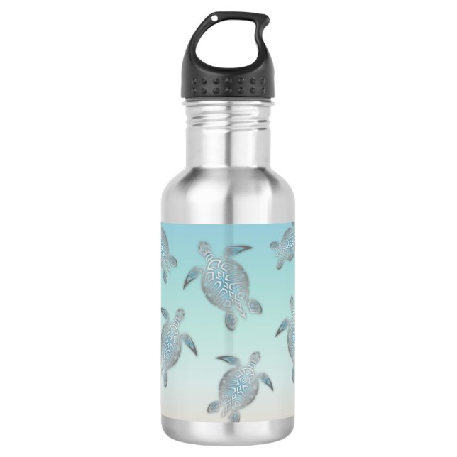 Silver Turtles Beach Stil Türkis Küste Edelstahlflasche (Vorderseite)