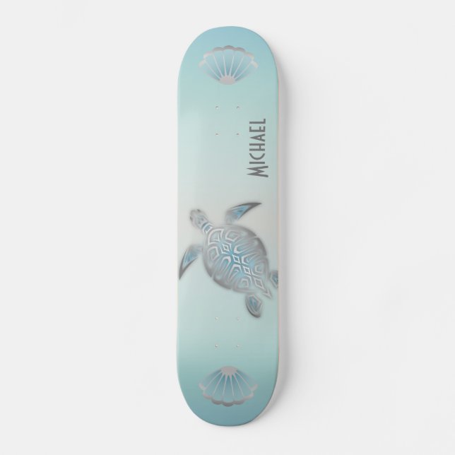Silver Turtles Beach Style Monogram Coastal Skate Skateboard (Vorderseite)
