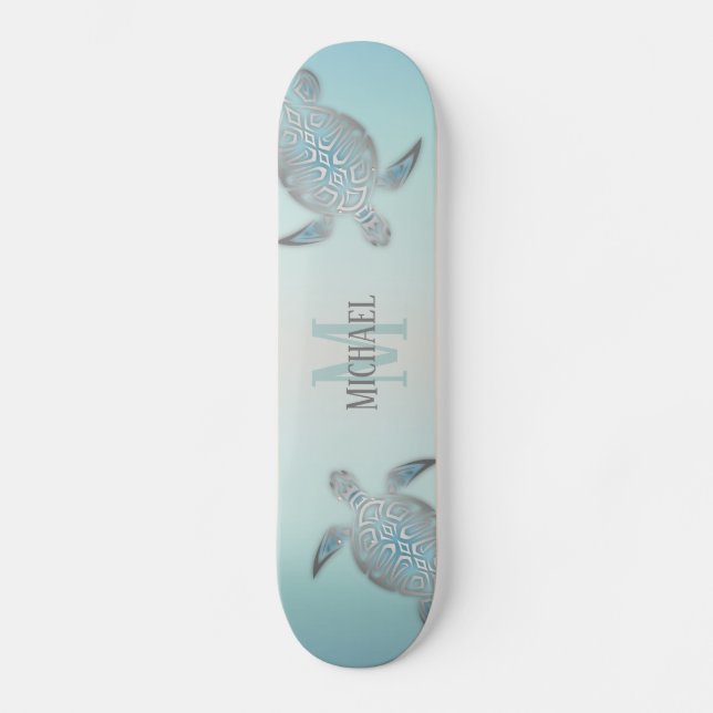 Silver Turtles Beach Style Monogram Dein Name Skateboard (Vorderseite)