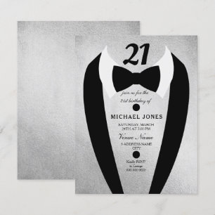 Silver Tuxedo Mens 21e Invitation de fête d'annive