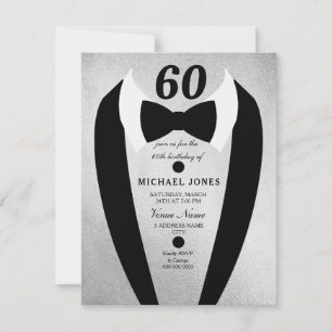 Silver Tuxedo Mens 60. Geburtstagsparty Einladung