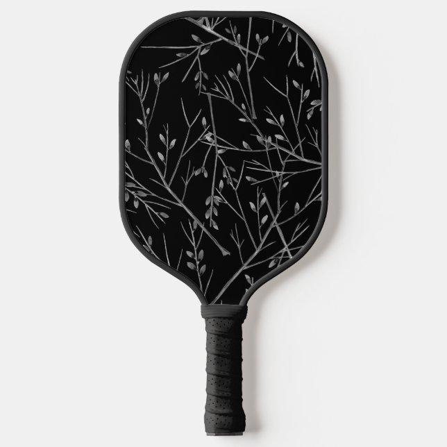 Silver Twigs on Black Pickleball Schläger (Vorderseite)
