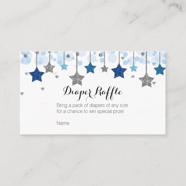 Silver Twinkle Twinkle Stern- Windeln Raffekarte Begleitkarte (Vorderseite)