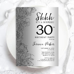 Silver Überraschung 30. Geburtstag Einladung<br><div class="desc">Silver Überraschung 30. Geburtstag Party Einladung. Glam feminin Design mit botanischen Akzenten und Typografie Script Schriftart. Einfache florale Einladungskarte perfekt für eine stilvolle weibliche Überraschung am Tag. Kann für jedes Alter angepasst werden. Gedruckte Zazzle Einladungen oder Sofortdownload digitalen druckbaren Vorlage.</div>
