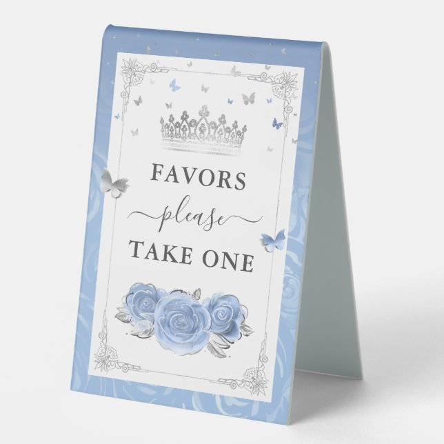 Silver und Baby Blue Rose Foto Template Favoriten Tischaufsteller (Vorderseite)