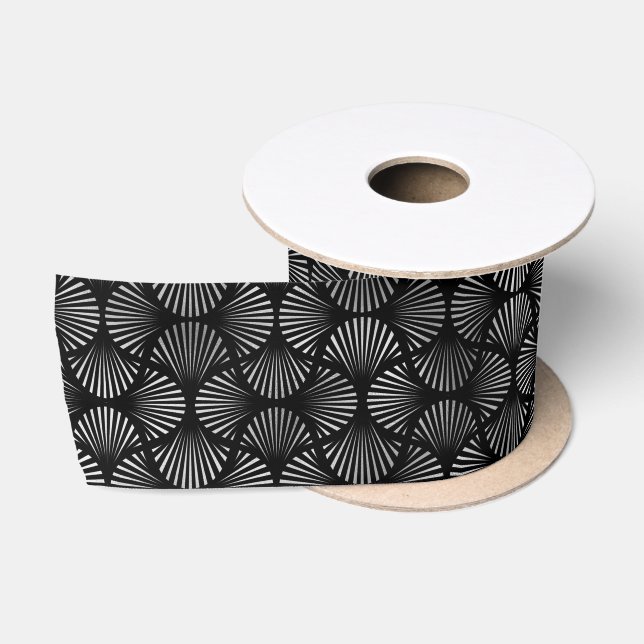 Silver und Black Art Deco Muster Satinband (Spule)