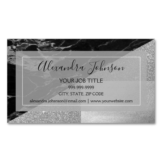 Silver und Black Geometric Magnetische Visitenkarte (Vorderseite)