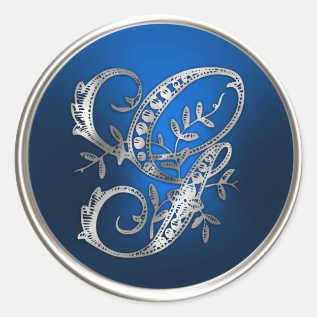 Silver und Blue Monogram G Umschlag Aufkleber (Vorderseite)