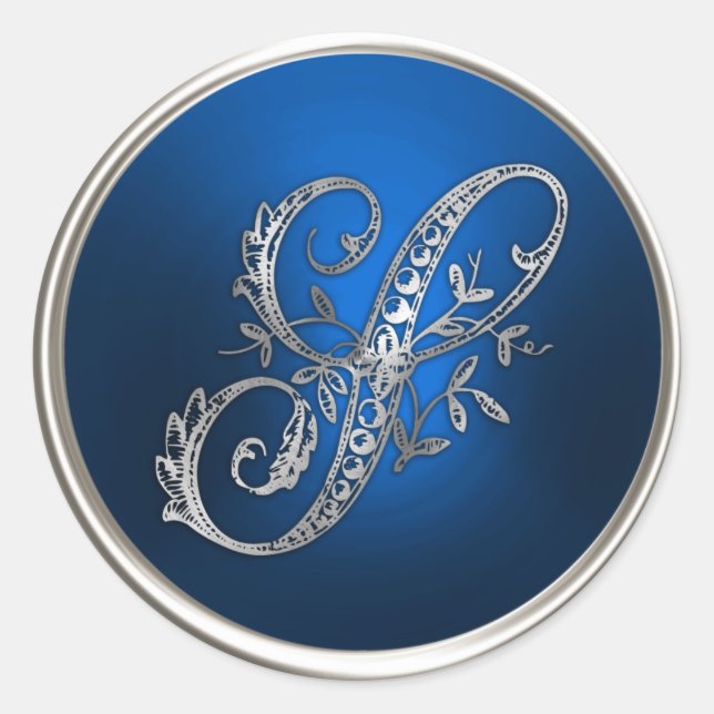 Silver und Blue Monogram S Umschlag Aufkleber (Vorderseite)