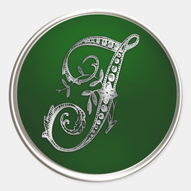 Silver und Emerald Monogram J Umschlag Aufkleber (Vorderseite)