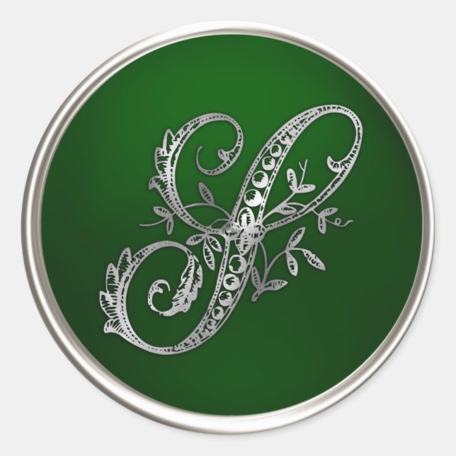 Silver und Emerald Monogram S Umschlag Aufkleber (Vorderseite)
