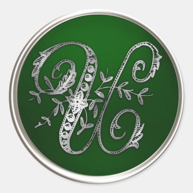 Silver und Emerald Monogram U Umschlag Aufkleber (Vorderseite)