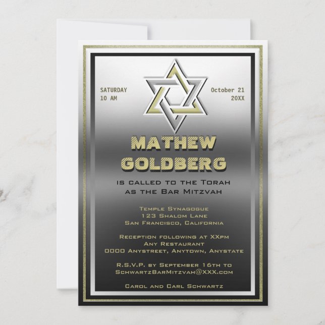 Silver und Gold Barmitzvah Einladung (Vorderseite)