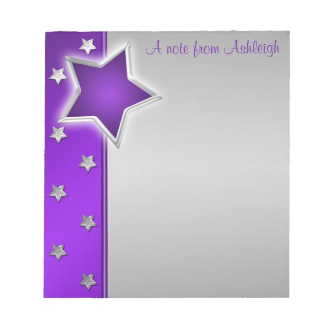 Silver und Lila Stars Notepad Notizblock (Vorderseite)