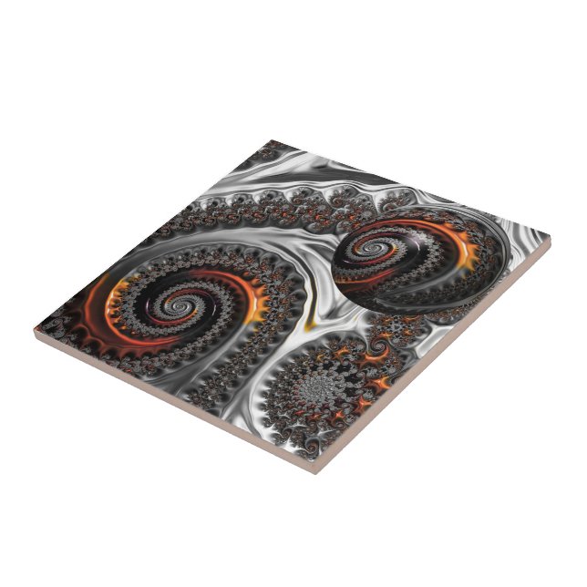 Silver und Orange Mandelbrot Sphere Keramik Tile Fliese (Seite)