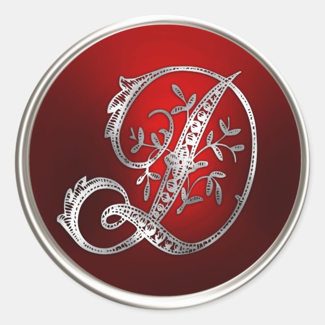 Silver und Red Monogram D Umschlag Aufkleber (Vorderseite)