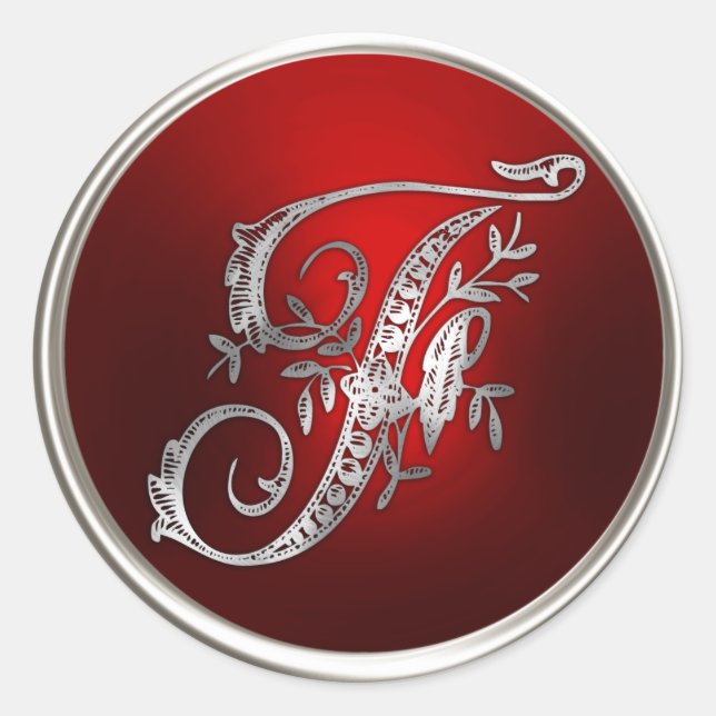 Silver und Red Monogram F Umschlag Aufkleber (Vorderseite)