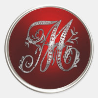Silver und Red Monogram M Umschlag Aufkleber