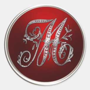Silver und Red Monogram M Umschlag Aufkleber