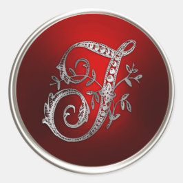 Silver und Red Monogram T Umschlag Aufkleber