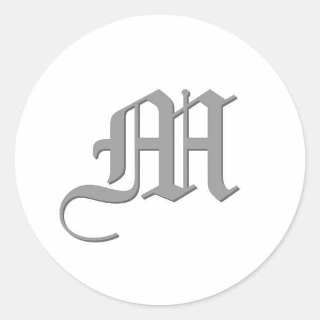 SILVER und WHITE Monogram M Aufkleber - Hochzeitst (Vorderseite)