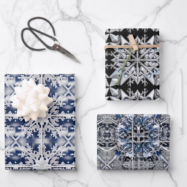 "Silver" und "White Snowfloakes" auf der blauen sc Geschenkpapier Set (Vorderseite)