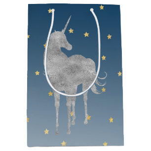 Silver Unicorn Gold Stars Mittlere Geschenktüte