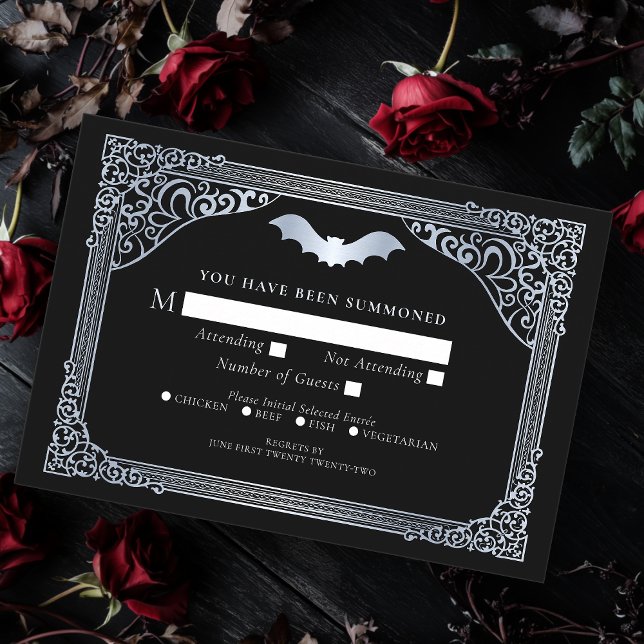 Silver Vampire Kathedrale Gothic Wedding RSVP Begleitkarte (Von Creator hochgeladen)