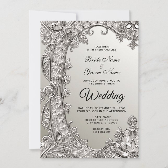 Silver Verziert Modern Wedding Einladung (Vorderseite)