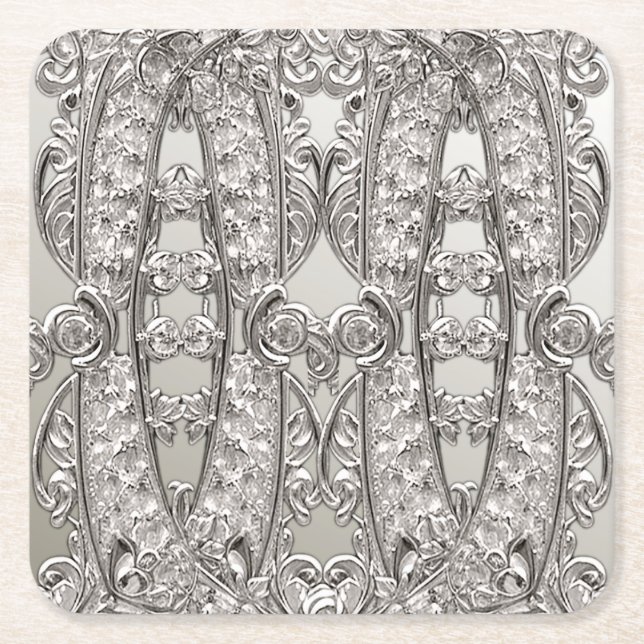 Silver Verzierter, moderner Paper Untersetzer (Vorderseite)