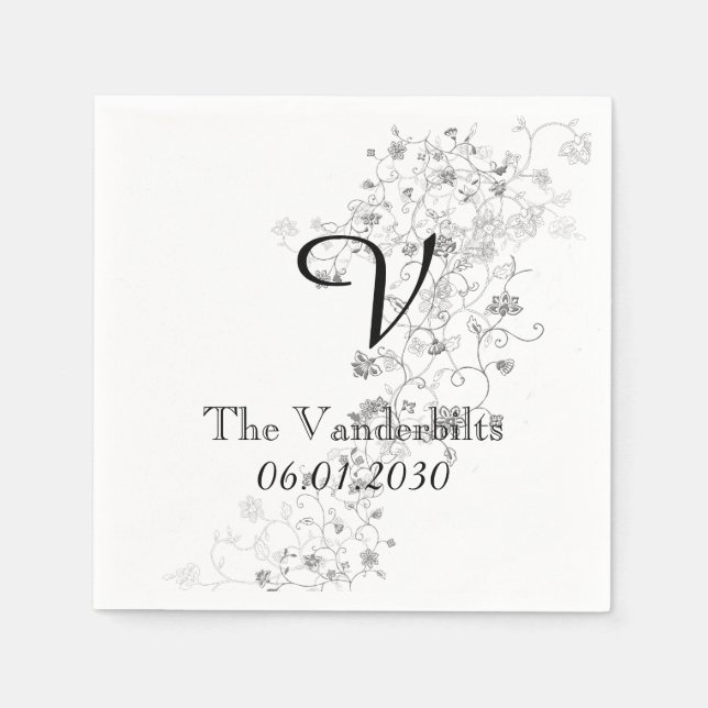 Silver Vines Monogram Wedding Serviette (Vorderseite)