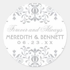 Silver Vintag Glamour Wedding Monogram Runder Aufkleber