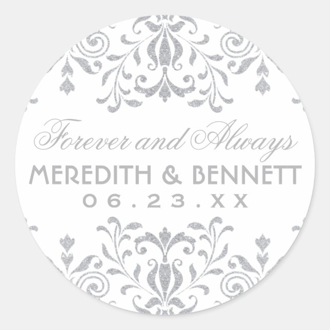 Silver Vintag Glamour Wedding Monogram Runder Aufkleber (Vorderseite)