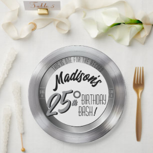 Silver Vinyl Record 25. Geburtstagsparty Dekor Pappteller