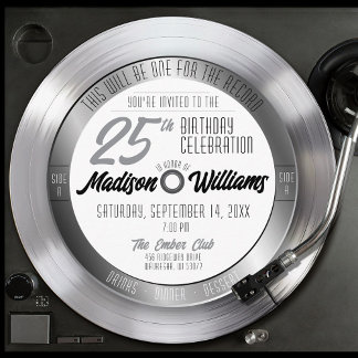 Silver Vinyl Record Retro 25. Geburtstagsparty Einladung