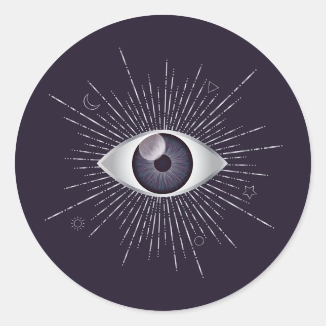 Silver & Violet Mystic Evil Eye Nazar Mati Runder Aufkleber (Vorderseite)