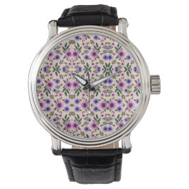 Silver watch with intricate purple and green  armbanduhr