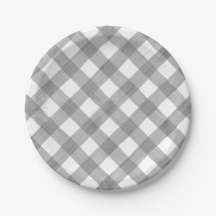 Silver Watercolor Gingham Pappteller