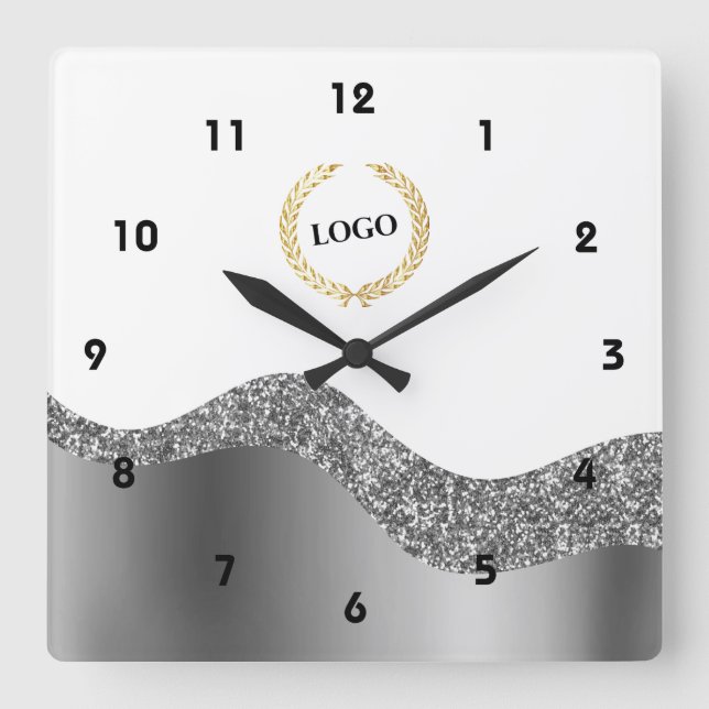Silver Wave für das Firmenlogo Quadratische Wanduhr (Vorderseite)