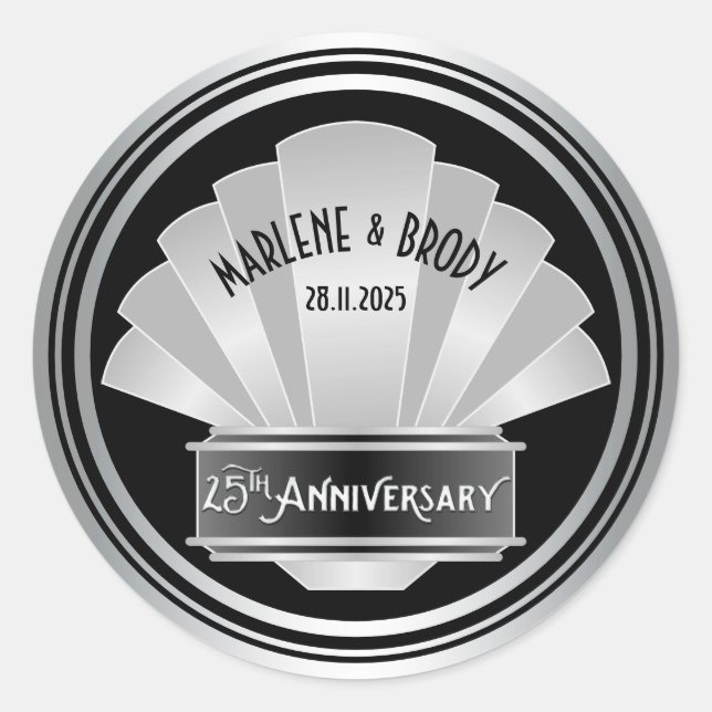 Silver Wedding 25 Jahre Jubiläum Art Deco Gatsby Runder Aufkleber (Vorderseite)