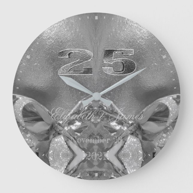 Silver Wedding 25. Jubiläum 25 Jahre Jubiläum Große Wanduhr (Vorderseite)