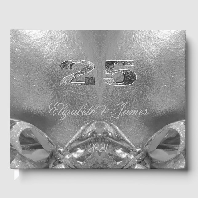 Silver Wedding 25. Jubiläum Chic Silver Gray Gästebuch (Vorderseite)