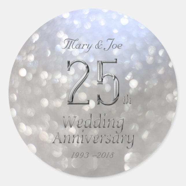 Silver Wedding Anniversary 25-jähriges Jubiläum Bo Runder Aufkleber (Vorderseite)