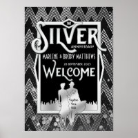 Silver Wedding Anniversary Art Deco Party Welcome