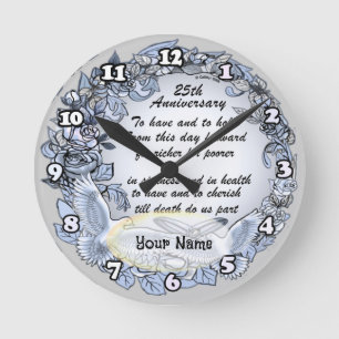 Silver Wedding Anniversary Clock Runde Wanduhr