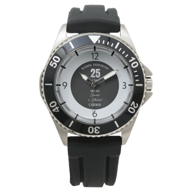 Silver Wedding Jubiläum 25 Jahre Personalisiert Armbanduhr (Vorderseite)