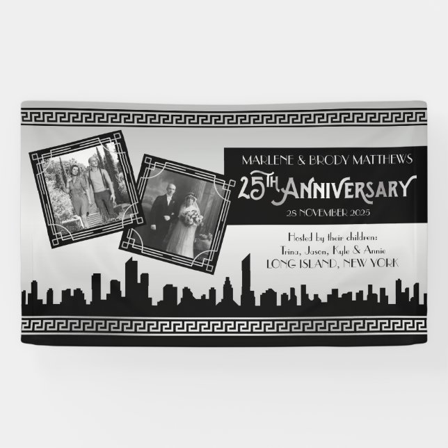 Silver Wedding Jubiläum Art Deco Gatsby Fotos Banner (Horizontal)