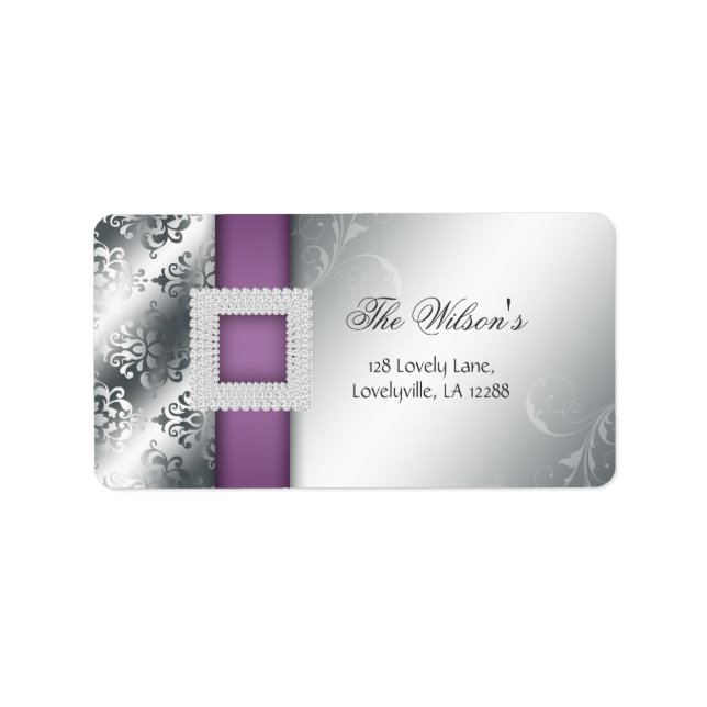 Silver Wedding Jubiläum Jewel Lila Adressaufkleber (Vorne)